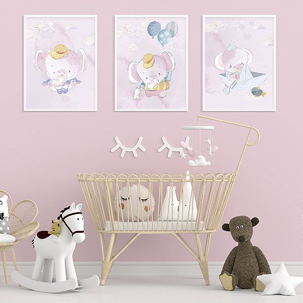 Quadro Decorativo Infantil Girls Elephants