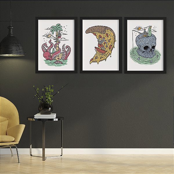 Quadro Decorativo Street Art Trio Skull Pizza