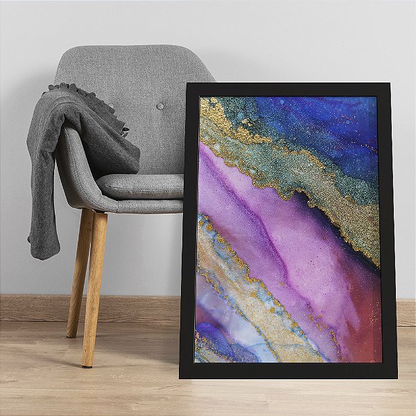 Quadro Decorativo Alcohol Ink Blue Gold Pink