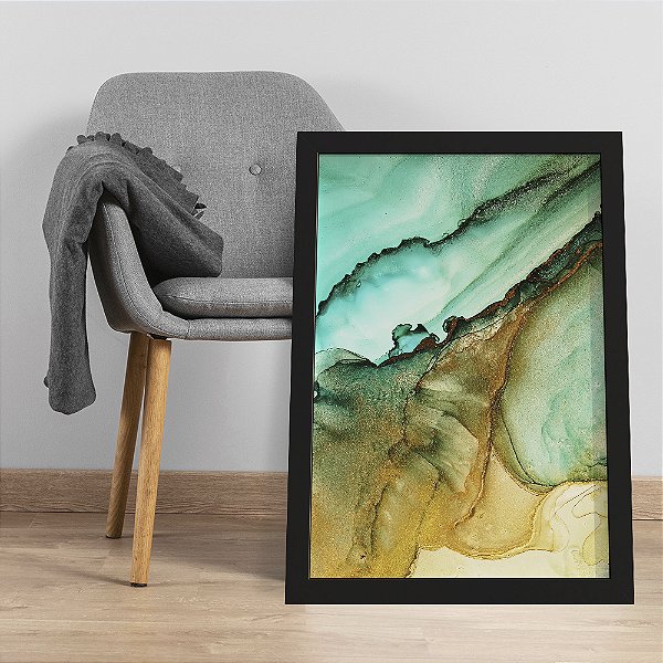 Quadro Decorativo Alcohol Ink Green Gold