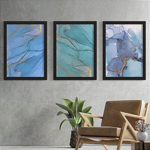 Quadro Decorativo Alcohol Ink Trio Blue