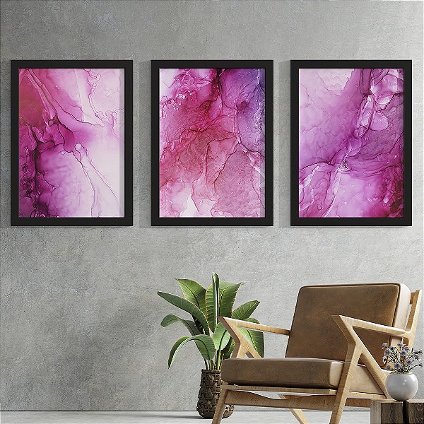 Quadro Decorativo Alcohol Ink Trio Pink