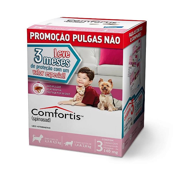 Combo Antipulgas Comfortis Elanco 140mg - Cães de 2,3kg a 4,5kg e Gatos de 1,4kg a 2,8kg