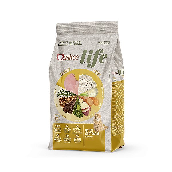 Ração Quatree Life para Gatos Castrados Sabor Frango e Arroz