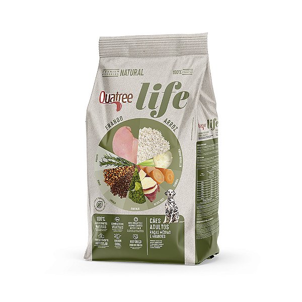 Quatree Life para Cães Adultos de Raças Médias e Grandes Sabor Frango e Arroz