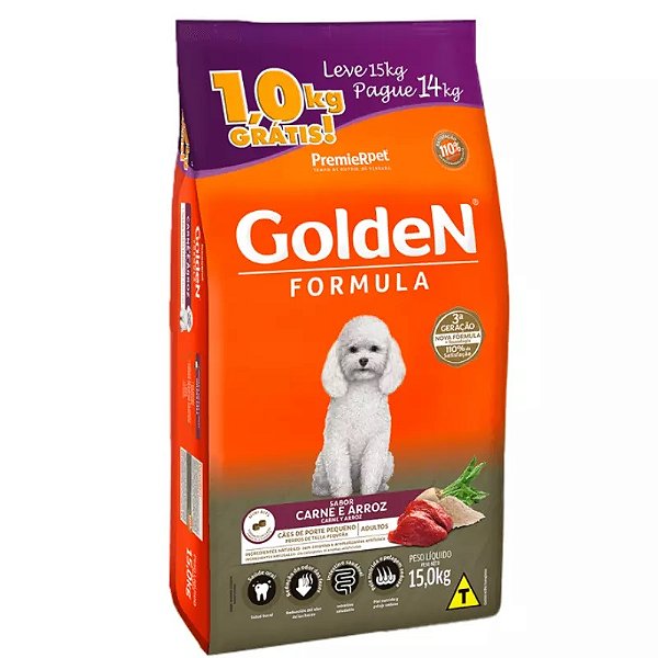 Golden Formula Cães Adultos Carne Mini Bits Leve 15Kg e Pague 14kg