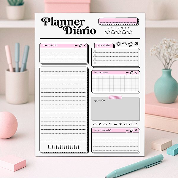 Bloco de Planejamento Diário de Mesa Linha Tech 100 Fls