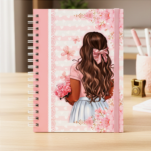Caderno Universitário Personalizado Menina Laço Rosa