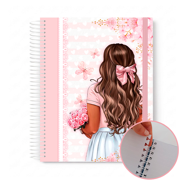 Caderno Universitário Personalizado Menina Laço Rosa