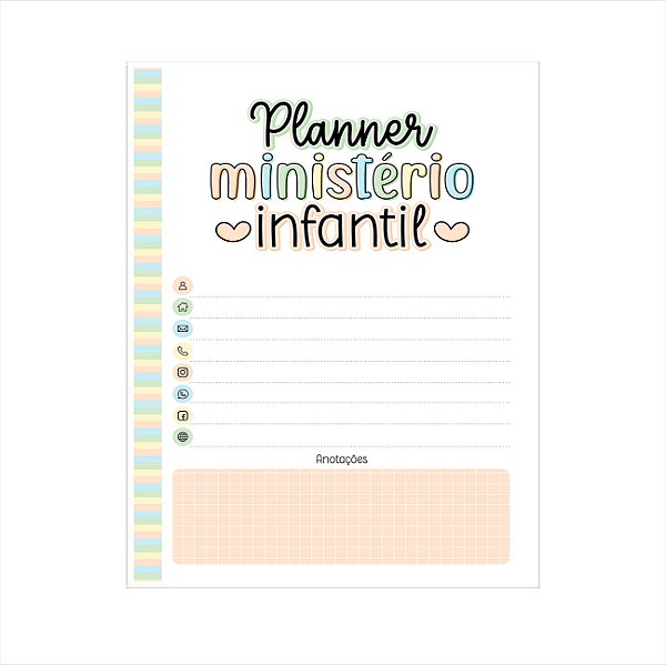 Refil Planner Ministério Infantil Miolo Sem Furo Laranja