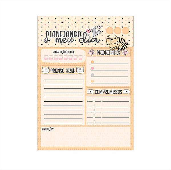 Bloco Planner Diário Patinhas De Gato Rotinas E Tarefas