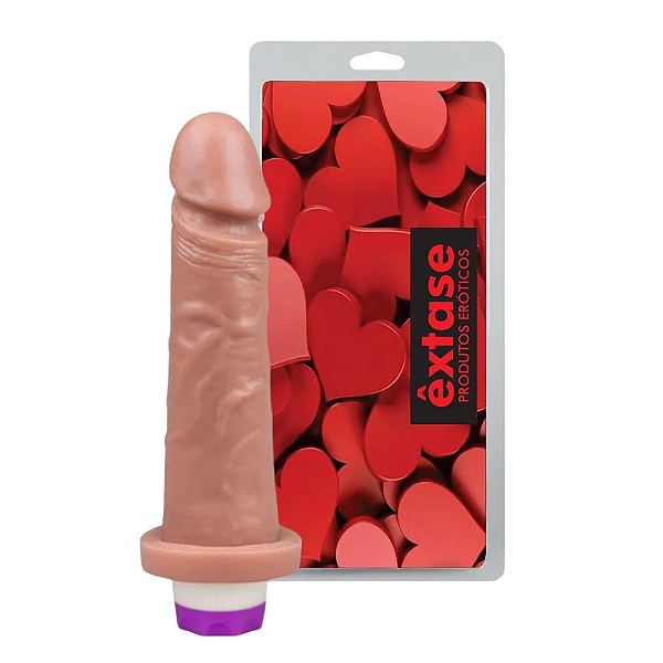 PRÓTESE PÊNIS REALÍSTICA 16,5X3,5CM COM VIBRO INTERNO ÊXTASE