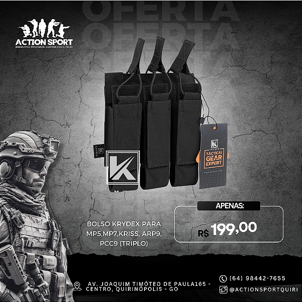 DUPLICADO - BOLSO KRYDEX PARA MP5,MP7,KRISS, ARP9, PCC9 (TRIPLO)  BLACK
