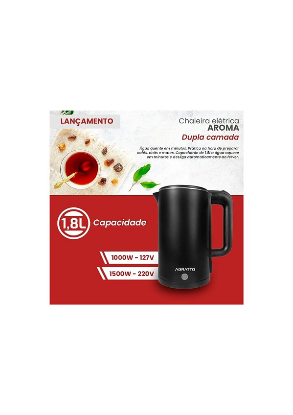 CHALEIRA ELETRICA ACEP01I-02 PRETA 220V AGRATTO
