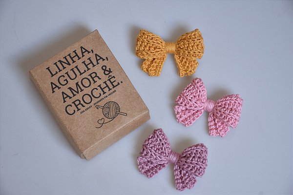 Kit com 3 Laço de Cabelo em Crochê