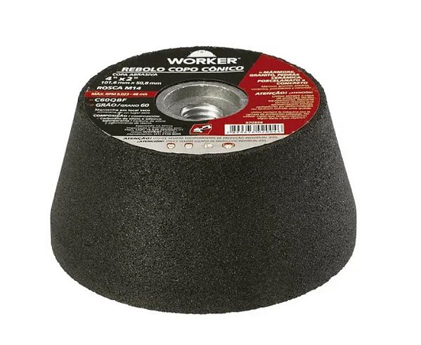 Rebolo Copo Cônico 4 x2 - 101,6mm x 50,8 mm Pol. Grão 60 - Worker