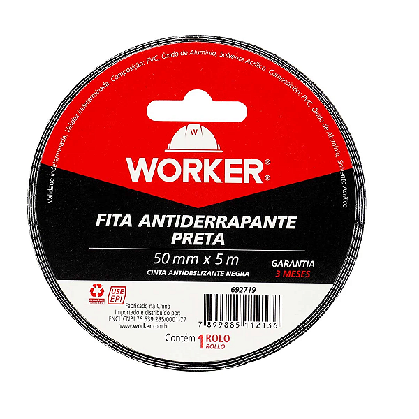 Fita Antiderrapante 50mm X 5m Preta Worker