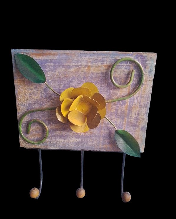 Cabideiro 3 ganchos Flor Amarela