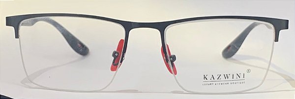 ARMAÇÃO PARA ÓCULOS DE GRAU MASCULINO KAZWINI EYEWEAR METAL NYLON PRETO - K6359M C2 53X18 140