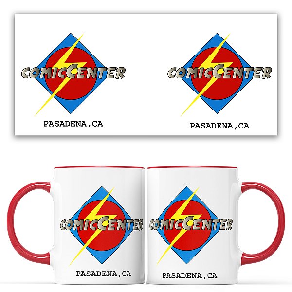 Caneca Branca e Vermelho Comic Center The Big Bang Theory