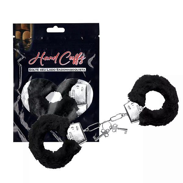 Algemas de Metal Revestida Com Pelúcia Preta - Sexy Import