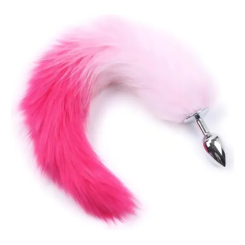 Plug Anal Rabo de Raposa Pink e Branco Plug Tamanho P Sexy Import