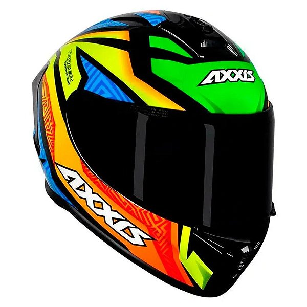 CAPACETE AXXIS DRAKEN TRACER GLOSS PRETO/LARANJA/AZUL