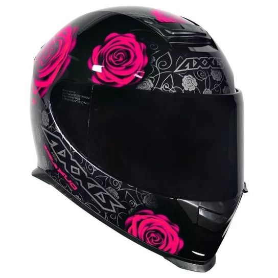 CAPACETE AXXIS EAGLE FLOWERS NEW GLOSS PRETO/ROSA