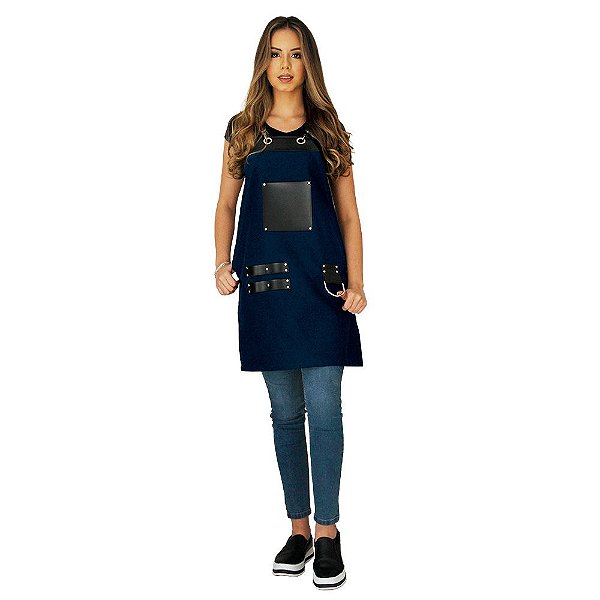 Avental em Sarja azul modelo Churrasqueira feminino