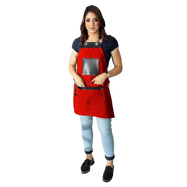 Avental em Sarja vermelho modelo Don feminino