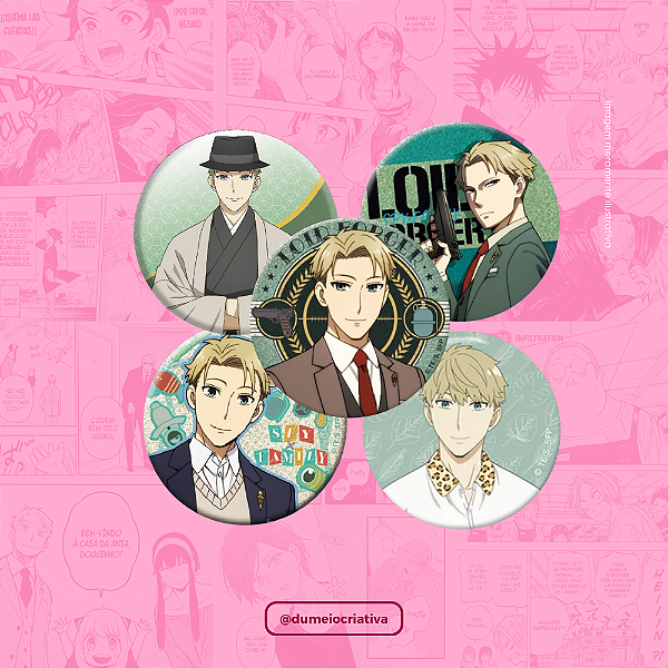 Kit com 5 Bottons Loid Forger - (3,5cm) Broche Alfinete