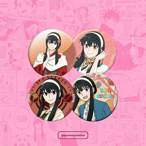 Kit com 4 Bottons Yor Forger - (3,5cm) Broche Alfinete