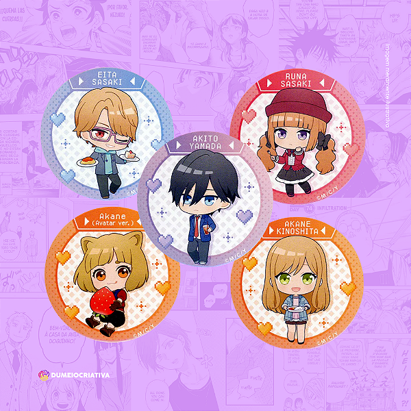 Kit com 5 Bottons My Love Story with Yamada Kun Lv999 - (3,5cm) Broche Alfinete