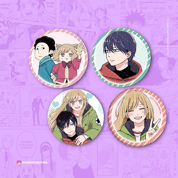 Kit com 4 Bottons My Love Story with Yamada Kun Lv999 - (3,5cm) Broche Alfinete
