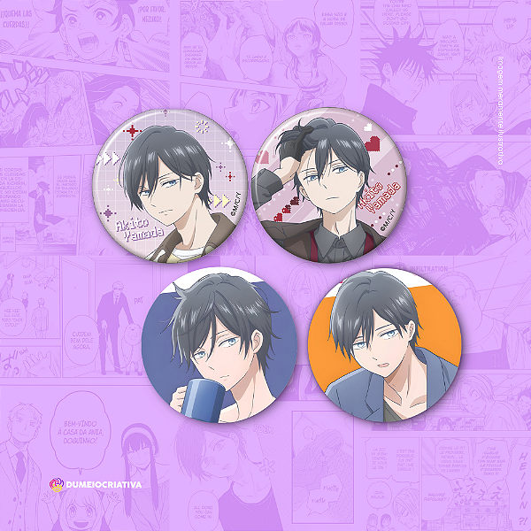 Kit com 4 Bottons Akito Yamada - (3,5cm) Broche Alfinete