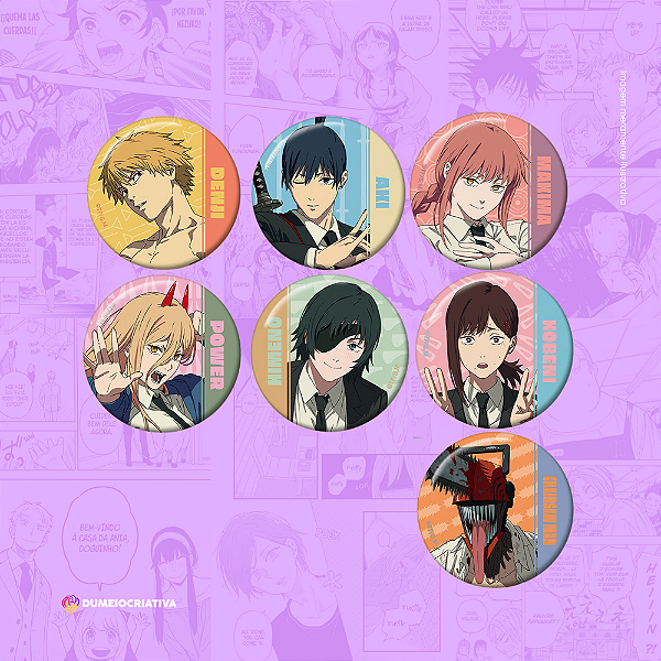 Kit com 7 Bottons Chainsaw Man - (3,5cm) Broche Alfinete