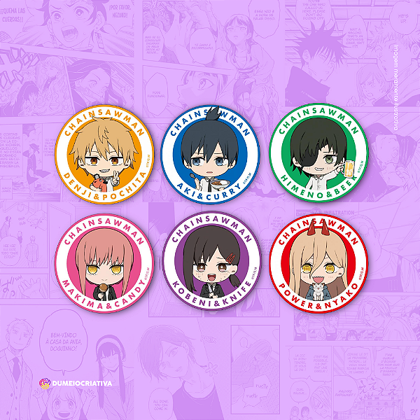 Kit com 6 Bottons Chainsaw Man - (3,5cm) Broche Alfinete
