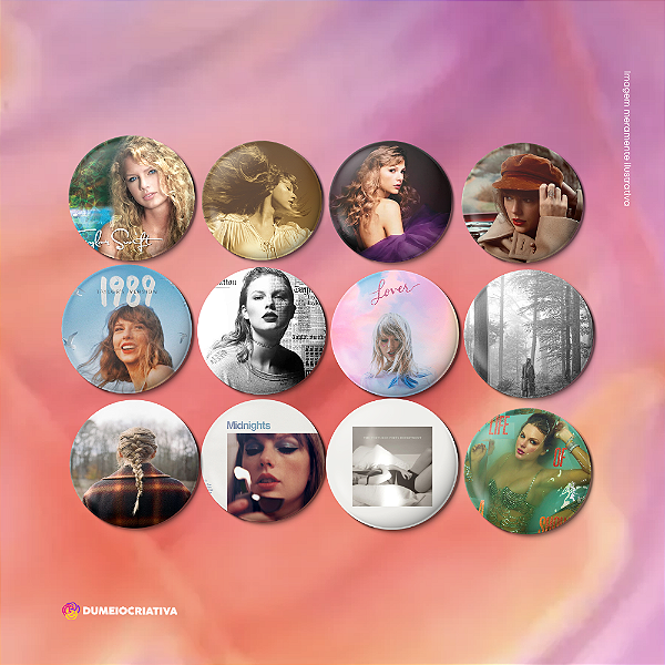 Bottons Taylor Swift Eras - Kit com 12 bottons - Broche Alfinete (3,5cm)