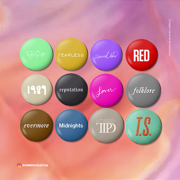 Bottons Taylor Swift Eras (logo) - Kit com 12 bottons - Broche Alfinete (3,5cm)