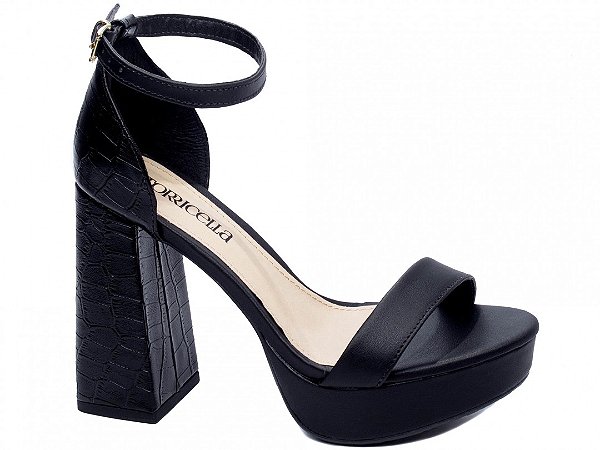 Sandália Feminino Meia Pata Salto Alto Crocro preto