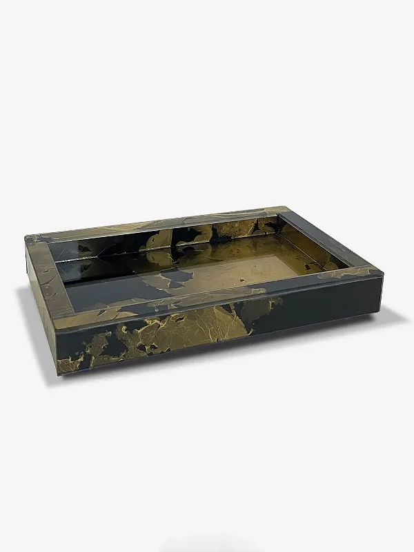 Bandeja de Vidro Luxury Black - Preta c/ Dourado (14X22) - 1un