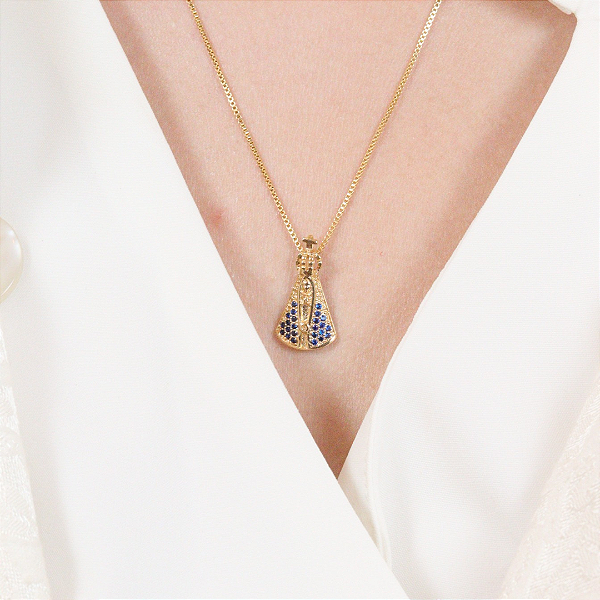 Colar Nossa Senhora com Zircônias Azuis