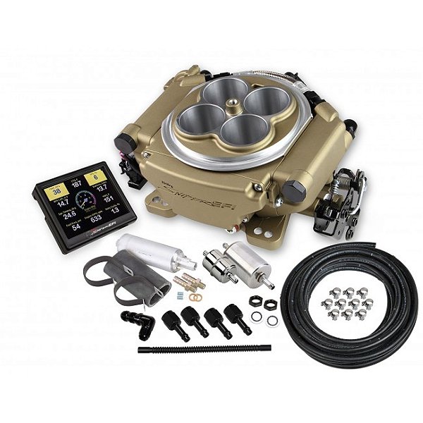 550-516K - EFi SNIPER KIT, HOLLEY, COMPLETO. C/ CORPO DE BORBOLETA DOURADO C/ MÓDULO ECU INTEGRADO E DISPLAY COLORIDO