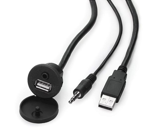 USBPORT - CABO EXTENSOR USB/AUXILIAR, PRETO, COM TAMPA ARTICULADA - UNIDADE