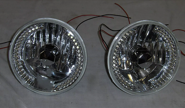 GH-HL-LED-201 - PAR DE FARÓIS STREET ROD, 7" DIAMETRO, COM CONTORNO EM LED CLEAR