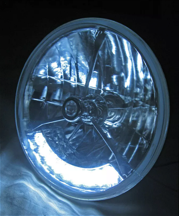 GH-HL-LED-002 - PAR DE FARÓIS STREET ROD, TIPO TRIBAR, 7" DE DIÂMETRO,  COM SINAL DE SETA EM LED, CENTRO TRANSPARENTE