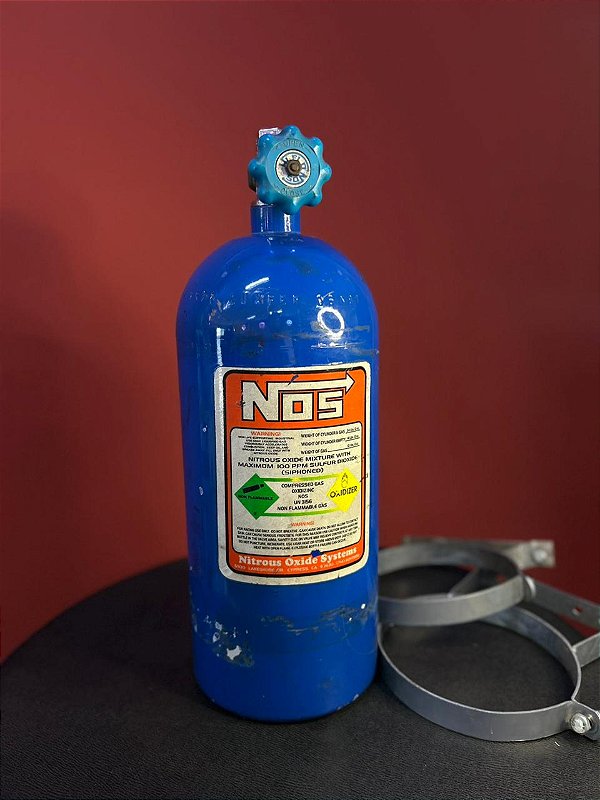 U14745NOS - GARRAFA DE NITRO NOS EM ALUMINIO, AZUL *USADA*, 10 LIBRAS, COM SUPORTE - UNIDADE