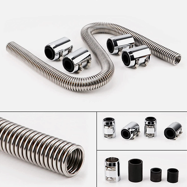 F8-015557- MANGUEIRA DE RADIADOR, SUPERIOR E INFERIOR, FLEXIVEL, EM AÇO INOX CROMADO, 48", UNIVERSAL