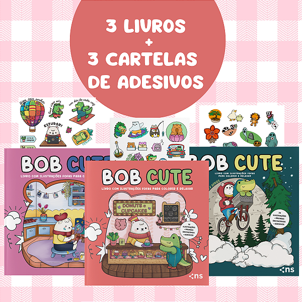 Kit 3 Livros Bob Cute Filmes Séries Cotidiano Dia A Dia Ilustrações Fofas Colorir Relaxar