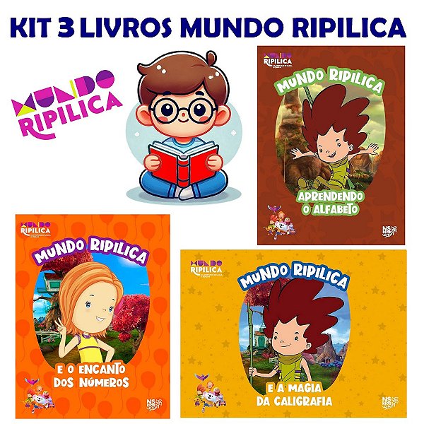 Kit 3 Livros Mundo Ripilica E A Magia Da Caligrafia E O Encanto Dos Números Aprendendo O Alfabeto